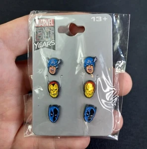 Marvel 80 Years Earrings Captain America Iron Man Black Panther - Picture 1 of 7