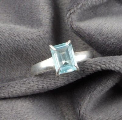 Blue Topaz Gemstone 925 Sterling Ring Handmade Jewelry Ring For Gift - Image 1 of 3