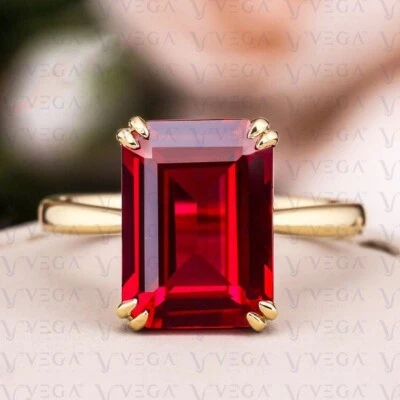 5.00Ct Emerald Cut Natural Ruby Engagement Solitaire Ring 18K Yellow Gold Plated - Image 1 of 4