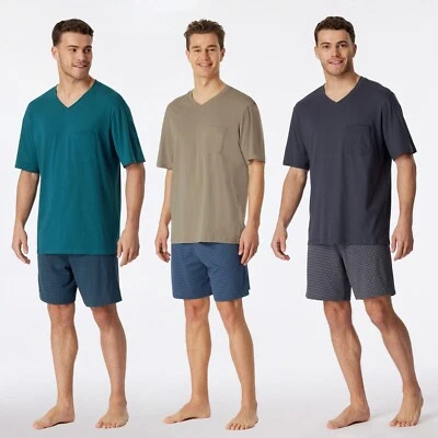 SCHIESSER Männer Schlafanzug kurz Pyjama V-Ausschnitt Brusttasche Comfort Fit - Bild 1 von 2