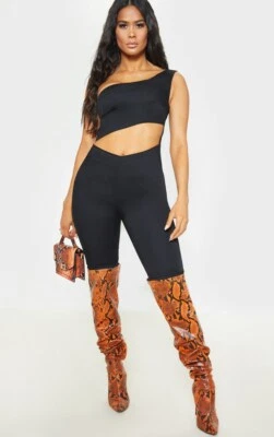 PRETTYLITTLETHING CATSUIT BLACK CYCLING SHORT PRETTY LITTLE THING BIKE SHORT NWT - Image 1 of 4