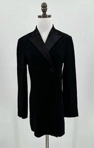 Strenesse Womens Black Satin Collared Single Button Long Blazer Jacket Sz EU 36 - Picture 1 of 5