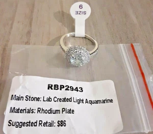 Ring Bomb Party 2943 Womens 9 Rhodium Plating Lab Created Light Aquamarine - Picture 1 of 4