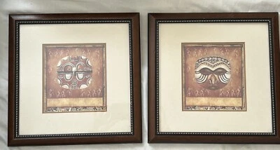 Набор из 2 африканских племенных масок теке матовые и в рамке деревянные 12 x 12 дюймов - Изображение 1 из 4