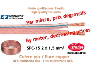 Câble HP Haute Qualité haut-parleur enceinte HiFi 2 x 1,5 mm² MONACOR SPC-15 OFC - Imagen 1 de 6