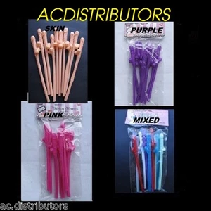 Hens Party Dicky Willy Straws 10 Pk U-Pick Color - Girls Night Out Party - Picture 1 of 5