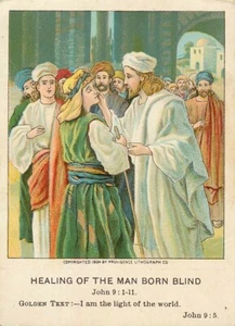 Christian Picture Lessons Antique Religious Card Healing Man Born Blind 1905 - Picture 1 of 2