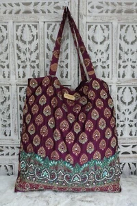 Plum embellished large ethnic handmade recycled Indian Tote bag SKU16763 - Picture 1 of 7