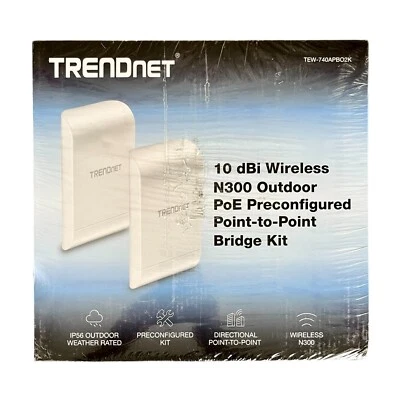 TRENDnet TEW-740APBO2K 10 dBi Wireless N300 Outoor Preconfig PtoP Bridge Kit NEW - Image 1 of 4