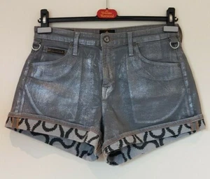Vivienne Westwood Silver Shimmer Metallic Denim Squiggle Shorts Gr. 29 - Bild 1 von 12