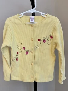GYMBOREE Girls Lightweight Yellow Cardigan Sz 4 w/ Strawberries & Flowers - Picture 1 of 3