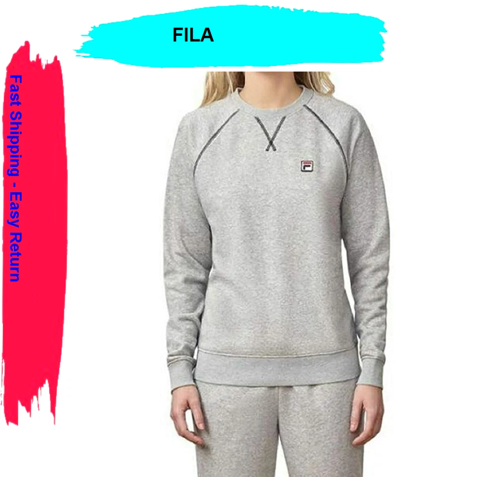 FILA Ladies' Heritage French Terry Crew Neck Sweatshirt Grey S