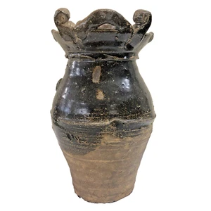 Antiguo tarro chino esmaltado marrón altura: 8" - Imagen 1 de 14