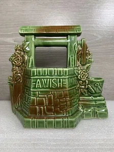 Fioriera da giardino fata pozzo dei desideri verde ceramica artistica vintage 6,75" - Foto 1 di 10