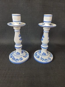 Vtg Gerald Porzellan W Germany Blue And White Candlesticks 8" - Picture 1 of 8