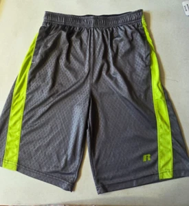 Russell Basketball Shorts Boy XL 14-16 Gray With Lime Green Side Stripes Pockets - Picture 1 of 8