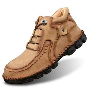 Botas al tobillo con cordones hechas a mano de moda para hombre cómodas botas informales suaves de cuero - Imagen 1 de 20