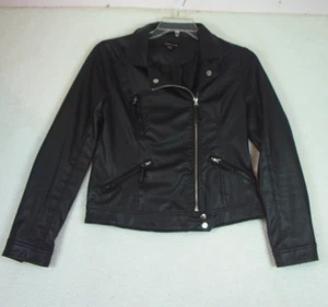 New Look Damengröße Medium schwarz Kunstleder Moto Biker kurz geschnitten Reißverschluss Jacke - Bild 1 von 11