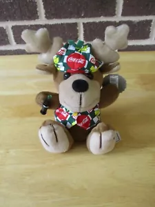 1998 Coca-Cola Rentier in Weste & Beanie Mütze mit Cola-Flasche 6 Zoll Plüsch-Etiketten - Bild 1 von 5