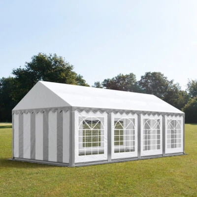 4x8m PVC Partyzelt Bierzelt Zelt Gartenzelt Festzelt Pavillon grau-weiß NEU - Bild 1 von 4