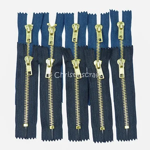 5 x No5 Brass Coloured Metal Teeth Closed End Auto Lock Jeans Zips - HQG - Picture 1 of 3
