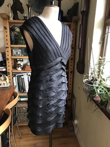 SIZE 16 RIBBON ON MESH BLACK QUALITY BODYCON PENCIL WRIGGLE DRESS SCARLET NITE - Picture 1 of 7