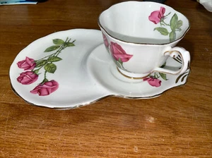 Three Red Roses Royal Standard England China Tea Cup and Saucer Biscuit Plate - Picture 1 of 8