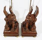 1887 Carved Oak Griffin Architectural Elements As Table Lamps  Signed  Dated 