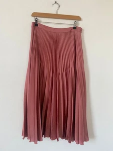 Reiss Skirt 12 Midi Pleat Dusky Pink Lined Dora Party Capsule Satin - Picture 1 of 9