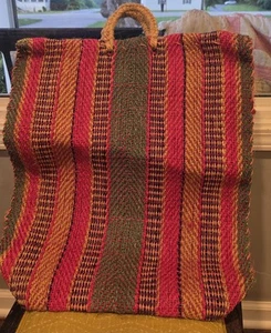 Vintage Handmade Jute Straw Sisal Colorful Striped Market Bag Tote 19 x 22 Multi - Picture 1 of 7