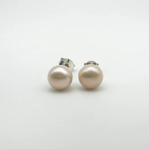 White Pearl Button 8mm Stud Earrings in Sterling Silver 925 - Picture 1 of 9