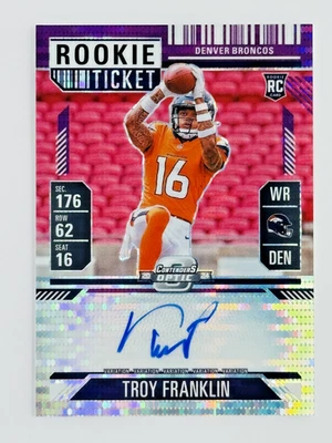 2024 Contenders Optic Troy Franklin Rookie Ticket Auto /27 SSP Broncos RC - Image 1 of 4