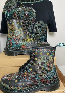 Dr. Martens DM’s 1460 Day Of The Dead Boots Skull + Tee Shirt UK 7 EU 41 Mint - Picture 1 of 23