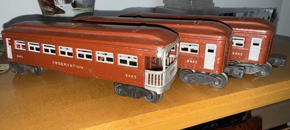 3 Lionel Pre-War Tin Litho Pullman 2 Passenger Car 6442 & Observation Car 6443 O - Image 1 of 4