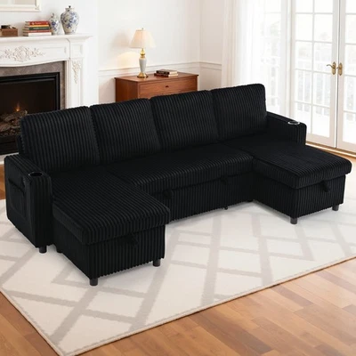 Sleeper Sofa Couch, U-Shaped Pull Out Couch Bed With Double Storage Chaises - Image 1 of 4