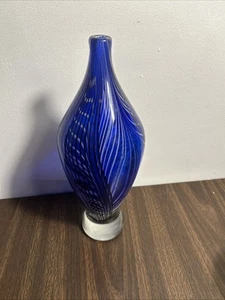 Murano Stil Blau Feuer Vase Mid Century Modern Kunst Glas Träne Tropfen Wirbel 10" - Bild 1 von 4
