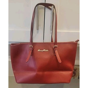 Firenze Tuscany Leather Red Tote/shoulder Bag -Zipper Closure-Charms 18"×11"x6" - Picture 1 of 10