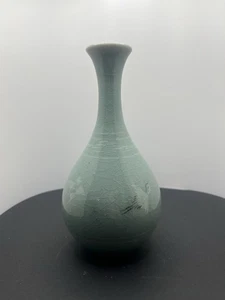 Jarrón antiguo japonés de porcelana Celadon con aves marinas, esmalte craquelado marcado de 7 pulgadas - Imagen 1 de 8