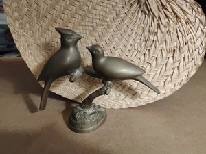 Vintage Brass Bird Pair on Branch Old Tree Decor Figure Statue - Picture 1 of 7
