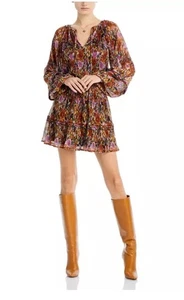NWT Ramy Brook Metallic Printed Mini Dress Chic Ruffles Size S $395 - Picture 1 of 9