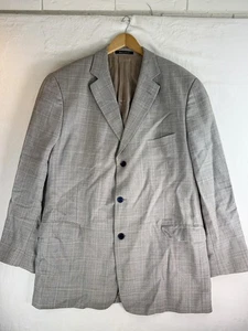 Alan Flusser Blazer Mens 48 Gray Plaid Wool Linen Silk Blend Sport Coat Jacket - Picture 1 of 15