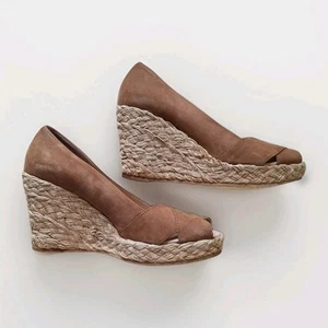 KORS BY MICHAEL KORS Tan Suede PEEP TOE Espadrille Wedge Heels SIZE 8M - Picture 1 of 6