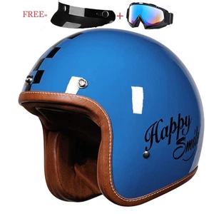 DOT Retro Open Face Motorcycle Helmet Scooter Street Cruiser Helmet w/Googles - Picture 1 of 25