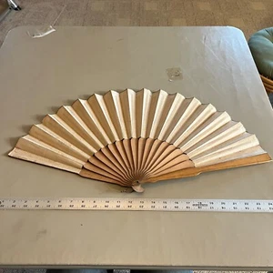 Vintage Wooden & Canvas Hand Fan Fold Up 1920-1930 Pettibone Handcraft Antique - Picture 1 of 11
