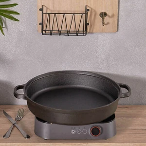 XL 30/33/35cm Cast Iron Grill Pan Round Skillet Fry Frying Griddle Pans NonStick - Picture 1 of 13