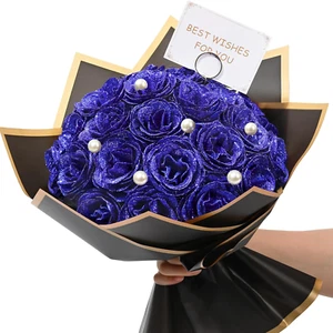 Blue Glitter Roses Bouquet, DIY Fake Flowers Bouquet, Everlasting Shiny Artifici - Picture 1 of 12