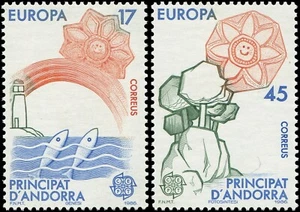 Andorra Spanish Administration 1986 Sc 173-174 Lighthouse Trees Fish Rainbow - Picture 1 of 3
