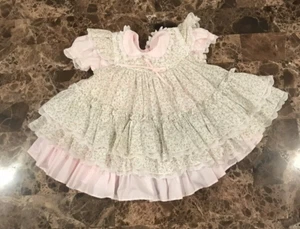 Abito Vintage Bryan Bambina Cerchio 18 Mesi Bianco Pizzo Increspato Micro Fiori - Foto 1 di 17
