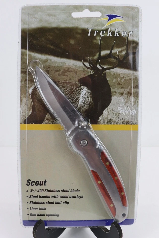 Cuchillo Plegable Trekker Scout 420 Mango Superpuesto Madera Inoxidable Hoja 3.5" Nuevo Foto 1 de 4
