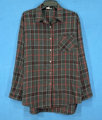 LA MIEL Carbón/Rojo PLA A CUADROS Franela Ligera ACOGEDORA CABINA TÚNICA ABOTONADA TOP L Foto 1 de 4